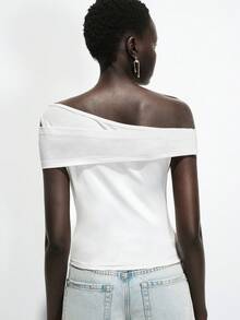 Lumivelle Áo kiểu nữ trễ vai nhún bèo, thích hợp mặc hàng ngày và đi làm, mùa hè. - trắng - Xem 7