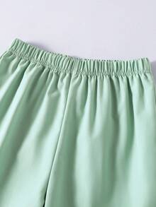 SHEIN Vacaura 2件套：男童条纹圆领短袖T恤和休闲工装短裤 - 綠色 - 查看 6