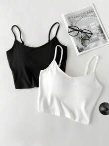 SHEIN Essnce 两件套简约百搭吊带背心，带胸垫，适合春夏穿着 - 彩色 - 查看 4