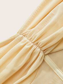 SHEIN ICON Ruched Bandana Hem Mesh Tube Black Corset Top,Summer Top - Apricot - View 3