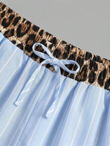 SHEIN Tween Girls' Loose Casual Contrast Trim Waist Wide Leg Pants, Comfortable Mothers Day Outfit Graduation - Blue and White - View 4