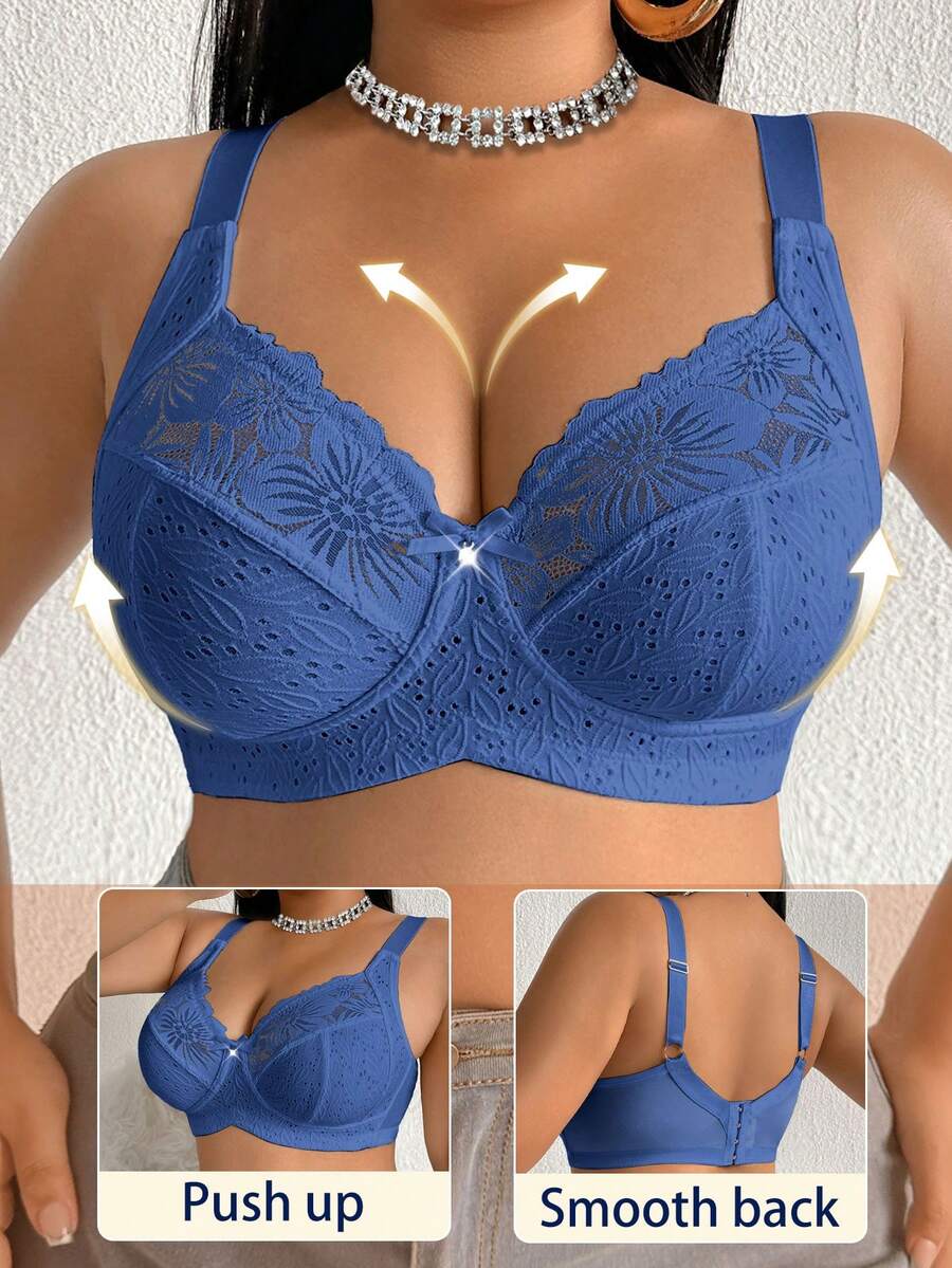 DesireSculpt 1 pieza Sujetador inalámbrico de encaje y parches para tallas grandes - azul real - Ver 1