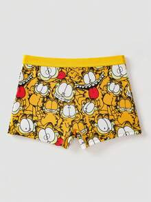 GARFIELD | SHEIN 1pc Women Comfy Cute Cartoon Print Yellow Boxer Briefs,Suitable For Everyday Wear, - Yellow - View 2