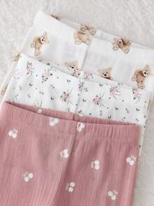 SHEIN Newborn Baby Girl Cute Minimalist Heart Pattern Ruffle Trim Round Neck Short Sleeve Pants Knit Pajama Set, 6pcs - Multicolor - View 3