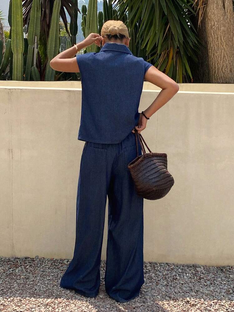 Women's Casual Elegant Office Wear Denim Set, Spring & Summer