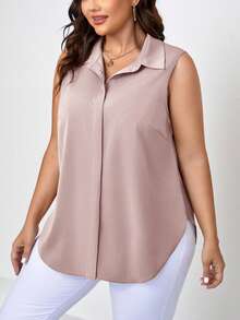 SHEIN Clasi Camisa casual sin mangas de un solo pecho de unicolor para mujer de talla grande - Rosa - Ver 1