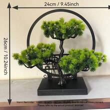 1棵逼真的盆栽塑料松树，带网状底座，翠绿仿真植物，适用于卧室、客厅、办公桌装饰、节日装饰、家居装饰、返校季房间装饰、学习用品 - 綠色 - 查看 2