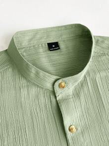 Manfinity Homme Men's Green Front Button Short Sleeve Shirt And Slant Pocket Shorts Set - Multicolor - View 4