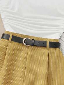 Resyla New Casual Commuting High-Stretch Solid Color Ruched Camisole And Striped Fabric Shorts 2-Piece Set, Spring/Summer Women's Shorts Suit, Contrast Color Women's Suit, Suitable For Commuting And Vacation - Yellow - View 3
