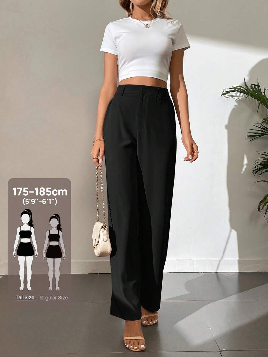SHEIN Tall Pantalones anchos de unicolor para mujer, adecuados para ir al trabajo - Negro - Ver 1