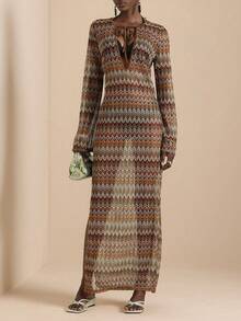 GlowEve Women's Mesh Crochet-Look Beach Vacation Dress - Coffee - View 5