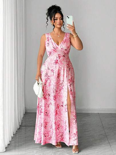 Rometta Plus Size Elegant Romantic V-Neck Waist Slimming Dress, Suitable For Outings, Dates, Spring Trips, Afternoon Tea