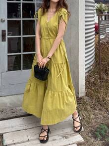 FRIFUL Vestido de línea A sin mangas con cordones ajustables en los hombros, vestidos de verano para mujeres - Amarillo - Ver 7