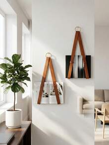 Haus Hana 1Pc/4Pcs French Style Wall Storage Rack, PU Leather Strap & Metal Loop, Practical And Decorative Function, Keeps Magazines, Books And Notebooks Tidy, Perfect For Living Room, Study Or Entryway, Lightweight Wall Hanging Organizer - Multicolor - View 4