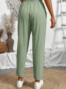 EMERY ROSE Solid Color Front Tie Simple Style Long Pants, Casual Daily Wear - Mint Green - View 2