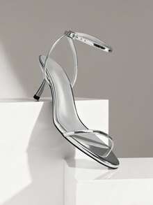 SHUZIA 女士优雅踝带金属细高跟凉鞋 - 銀色 - 查看 1