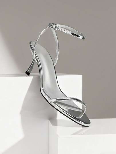 SHUZIA 女士优雅踝带金属细高跟凉鞋