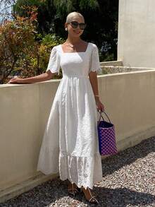 DAZY Đầm ren trắng kiểu dáng thường ngày cho kỳ nghỉ, thích hợp cho mùa xuân/hè. - trắng - Xem 5