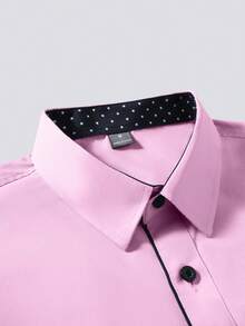 Manfinity Bizformal Men's Polka Dot Pattern Patchwork Long Sleeve Single-Breasted Shirt - Pink - View 5