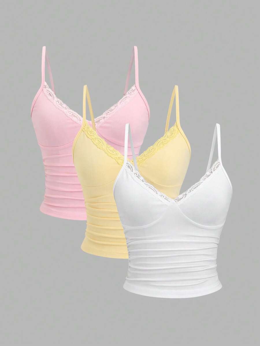 Sweetra Y2K性感蕾丝边褶皱多件套 - 彩色 - 查看 1