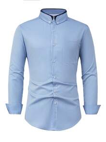 Manfinity Bizformal Men's Striped Button-Down Long Sleeve Shirt - Blue - View 3