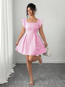 Elenzga Plus Size Women's Pink Summer Cute Daisy Floral Square Neck Puff Sleeve A-Line Dress,Striped Picnic Mini Dresses,Retro Sweet Ditsy Print Short Sleeve - Red - View 8
