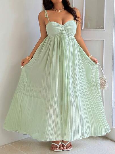 GalTyme Đầm hai dây màu trơn thanh lịch cỡ lớn, mùa hè