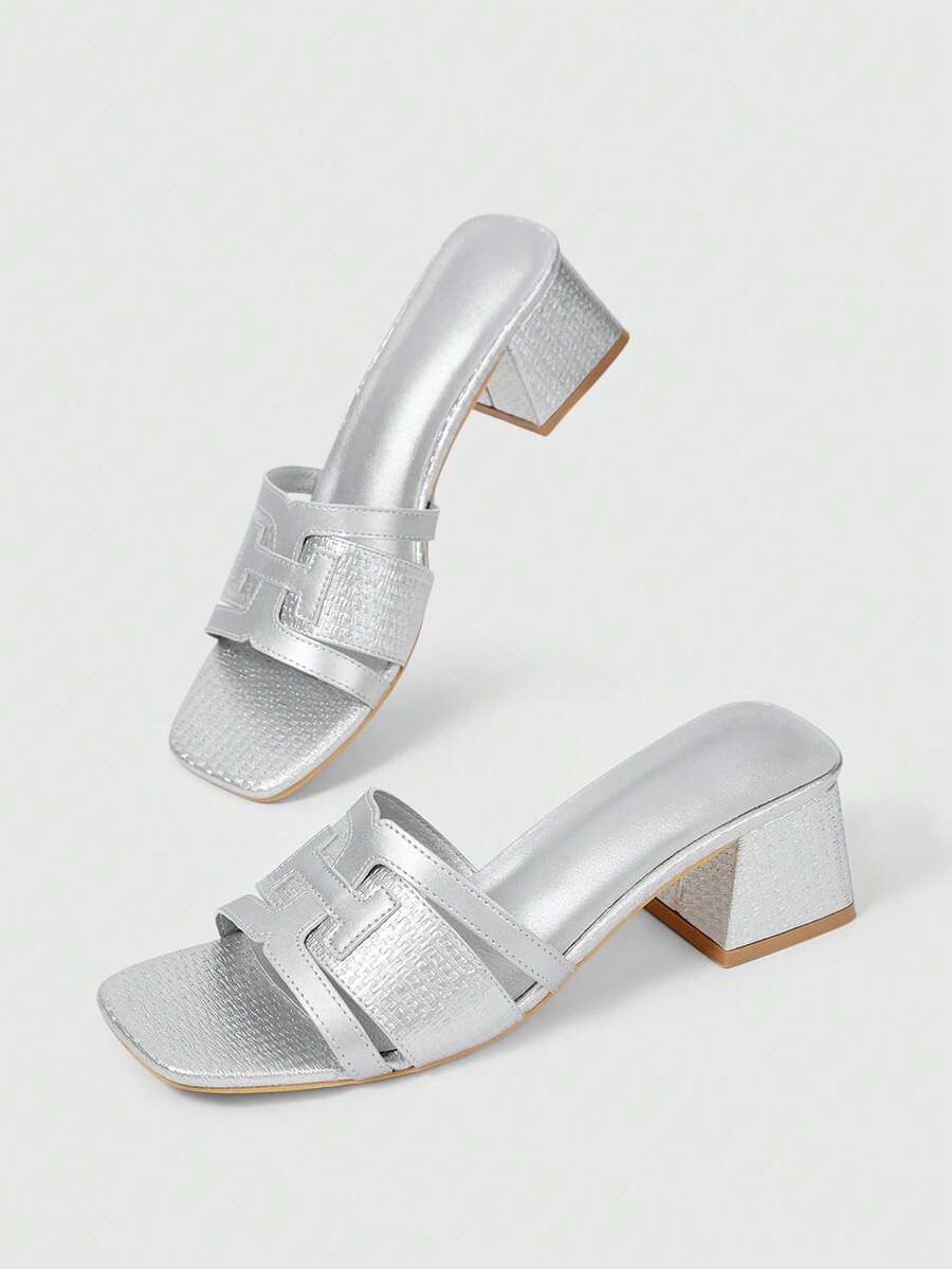 Giày sandal quai ngang mũi vuông đính đá cho nữ, thích hợp làm quà Giáng sinh - Bạc - Xem 1
