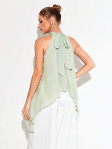 Women's Sleeveless Halter Light Green Casual Shirt For Summer - Green - View 2