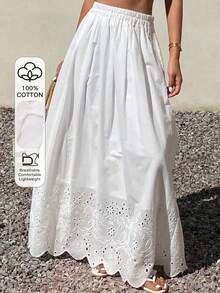 DAZY Chân váy cotton trắng khoét gấu dành cho nữ, thích hợp cho kỳ nghỉ. - trắng - Xem 1