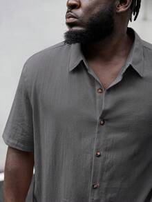 EASEVO Woven Casual Short Sleeve Shirt (Plus Size) - Grey - View 3