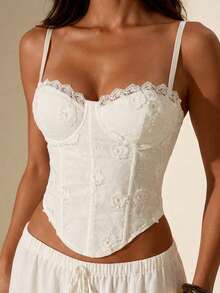 SHEIN Glamour 女士系带修身百搭约会之夜吊带背心上衣，女士束身胸衣上衣 - 白色 - 查看 1