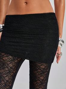 TypaGal Women's Black Lace Floral Autumn Trashy Y2k Sexy Party Clubbing 2 In 1 Lace Fabric Flared Pants Slim Fit.Vintage Holiday Ibiza Beachwear Boho Chic - Black - View 4