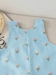 SHEIN Baby Mädchen 0-3 Jahre Cord-Latzhose Set mit Herz-Muster für Frühling/Herbst, Casual Stil mit Brusttasche, geeignet für Outdoor-Spiel und Lässig - Blau - Übersicht 7