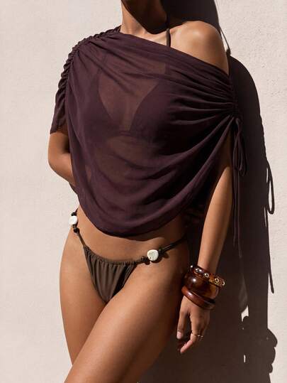  Zivah's Latest Summer Bestseller Is An Elegant Bohemian-Style Chiffon Cover-Up With Drawstring Ruffles At The Sides. Crafted From Breathable Brown Chiffon, The Cover-Up Features Unique Pleated Details At The Sides For Added Sophistication. Versatile And Practical, It's Suitable For Various Occasions, Including Vacations, Travel, Commuting, Everyday Outings, Parties, Music Festivals, The Beach, Holidays, Airport Fashion, Cruise Travel, And Afternoon Tea.