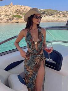 Bonvoyette 女士休闲度假沙滩派对优雅印花豹纹比基尼三件套泳衣，新款夏季设计 - 彩色 - 查看 1