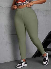 Slaydiva Plus Size Women Elastic White Casual Skinny Jeans - Army Green - View 1