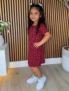 Dazy Kids Camisón de manga corta y cuello redondo para niñas jóvenes - Burdeos - Ver 2