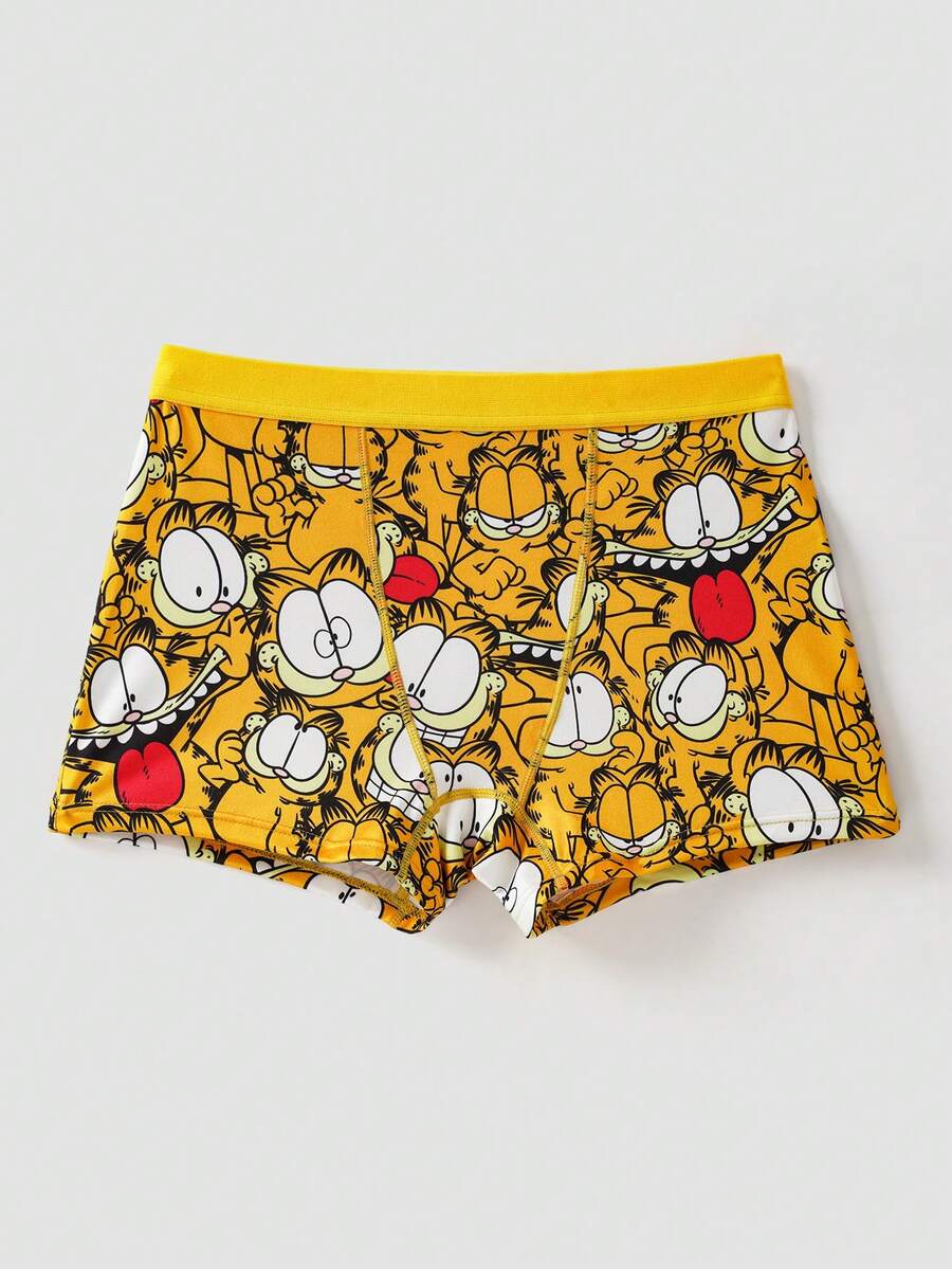 GARFIELD | SHEIN 1pc Women Comfy Cute Cartoon Print Yellow Boxer Briefs,Suitable For Everyday Wear, - Yellow - View 1