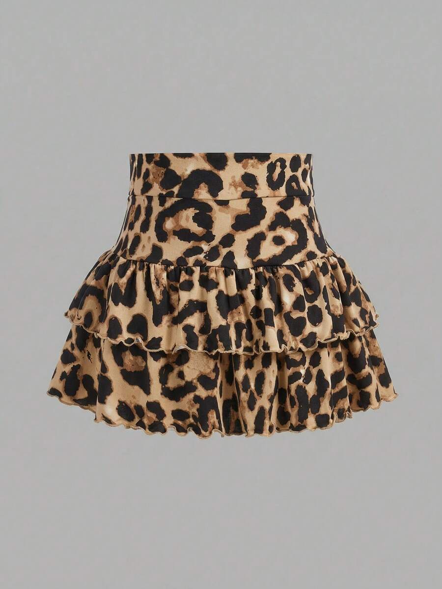 SHEIN Girlism Chân váy mini dệt kim màu trơn dễ thương xếp tầng bèo nhún có quần short bên trong cho bé gái tuổi teen, phong cách Y2K thanh lịch, phù hợp đi học, Ngày của Mẹ, lễ tốt nghiệp, mặc mùa hè hàng ngày, đi chơi, du lịch, nghỉ lễ, phong cách thời trang cho bé gái, mặc thường ngày, kiểu mới, tiệc homecoming, phong cách chill, chân váy họa tiết da báo, chân váy họa tiết báo hoa mai, chân váy bèo nhún, chân váy họa tiết động vật, chân váy mini xếp tầng, tiệc, màu nâu - Nhiều màu - Xem 1