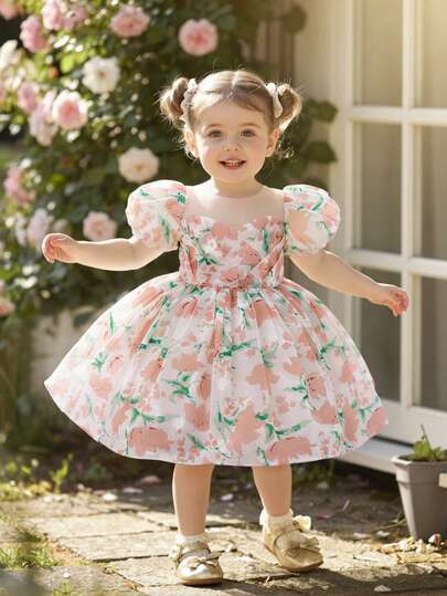 Glamorique Kids 女婴碎花连衣裙，时尚优雅，适合生日派对、晚宴、婚礼、洗礼、周岁生日等场合。