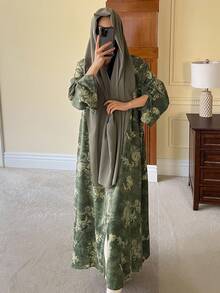 DAZY Elegant blommig lös lång morgonrock för kvinnor - Grön - Visa 4