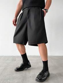 PAVTROS Men's Casual Pleated Pocket Shorts, Versatile Daily Wear Black Shorts For Men Man Short Pants Black Tailored Short - Black - View 4