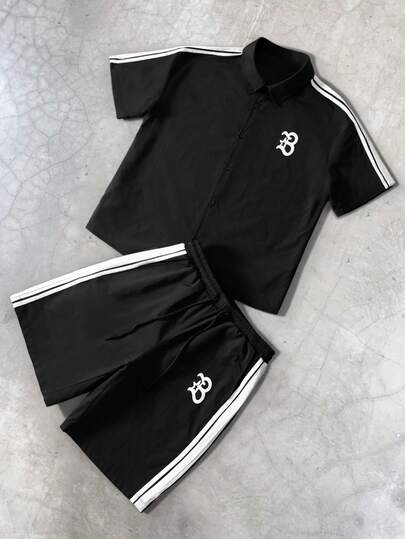 PAVTROS Men's Summer Casual Striped Zip-Up Short Sleeve Shirt And Shorts Set