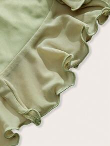 SHEIN ICON Women's Ruffle Hem Slit Design Casual Versatile Date Night Skirt - Mint Green - View 4