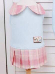 PETSIN Conjunto de ropa de pareja de mascota con estilo preppy a cuadros rosa y azul, conjunto de collar, falda plisada y chaleco con bolsillo para gatos y perros, para usar en primavera/verano - Multicolor - Ver 11