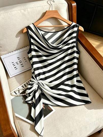 GlowEve CURVE Casual Striped Twist Collar Blouse