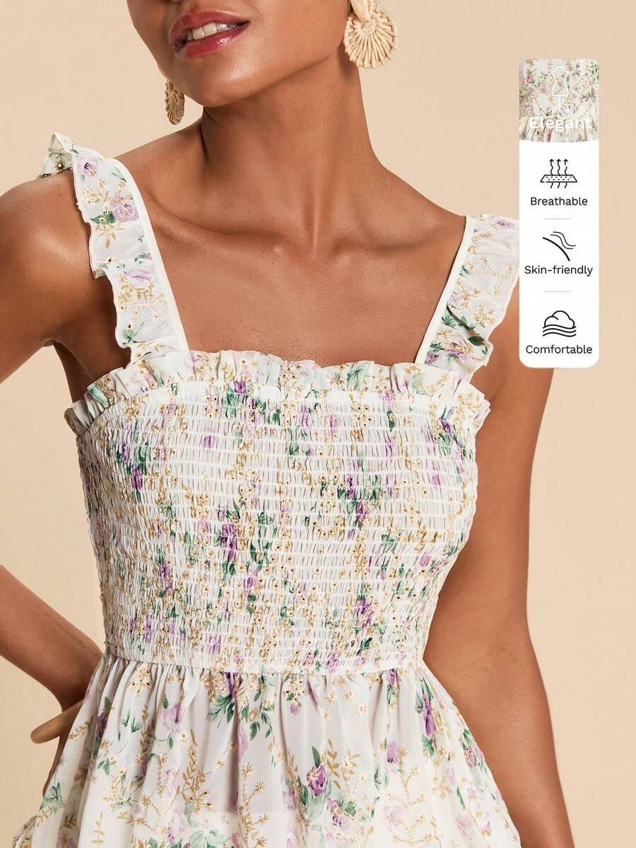 Travachic Vacation Casual Floral Print Embroidered Camisole - Multicolor - View 1