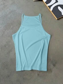 Manfinity Dauomo Camiseta de tirantes ajustada de unicolor para hombres, versátil para el verano - Rosa - Ver 5