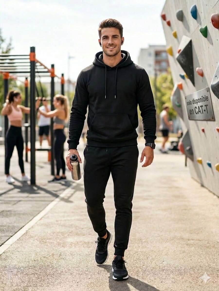 Conjunto de pans jogger para hombre liso - Negro - Ver 1